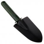 "Эконом" Совок посадочный, садовый 25,5х8,5х3см, широкий, сталь А3, окрашенная, цвет - черный матовый, пластмассовая ручка с отверстием для подвешивания, цвет - темно-зеленый (Китай)