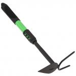 "Чибис" Мотыга-рыхлитель 2 зубца, лепестковая, 40х17х7,5см, сталь А3, окрашенная, цвет - черный матовый, цветная металлическая, прорезиненная ручка, с отверстием для подвешивания, цвет - зеленый (Кита