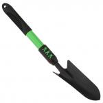 "Чибис" Совок посадочный, садовый 43х6,5х5,5см, сталь А3, окрашенная, цвет - черный матовый, цветная металлическая, прорезиненная ручка, с отверстием для подвешивания, цвет - зеленый (Китай)