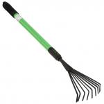 "Чибис" Грабли веерные 9 зубые, 74-102х13х4,5см, сталь А3, окрашенная, цвет - черный матовый, раздвижная, цветная металлическая, прорезиненная рукоятка, с отверстием для подвешивания, цвет - зеленый (
