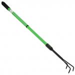 "Чибис" Рыхлитель 3 зубца, 71-99х5,5х5,5см, сталь А3, окрашенная, цвет - черный матовый, раздвижная, цветная металлическая, прорезиненная рукоятка, с отверстием для подвешивания, цвет - зеленый (Китай