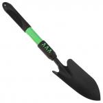 "Чибис" Совок посадочный, садовый 44,5х8х3,5см, широкий, сталь А3, окрашенная, цвет - черный матовый, цветная металлическая, прорезиненная ручка, с отверстием для подвешивания, цвет - зеленый (Китай)