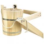 Обливное ведро для бани деревянное 14л д32 см h35 см, с пластмассовой вставкой, с наливным механизмом, двойная металлическая обвязка, липа (Россия)