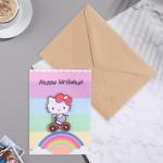 Открытка с деревянным элементом "Happy Birthday!" ручная работа, велосипед, 14,7х10,5 см