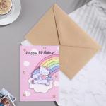 Открытка с деревянным элементом "Happy Birthday!" ручная работа, единорог, 14,7х10,5 см