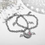 Браслеты "Неразлучники" половинки сердца с ключами, цвет красный в серебре, 17 размер