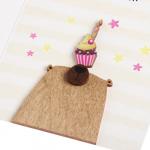 Открытка с деревянным элементом "С Днем Рождения!" ручная работа, кекс, 14,7х10,5 см