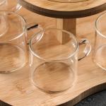 Набор чайный из стекла на деревянной подставке «Эко», 7 предметов: чайник 1,1 л, 5 кружек 120 мл, подставка