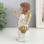 Сувенир полистоун "Ангел в бежевом платье, с золотыми яблоками" золотые крылья 7х7,5х14,5 см   94915