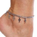 Браслет женский на ногу с крестиками, цвет: серебристый, арт. 018.477