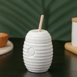 Ёмкость для мёда фарфоровая с ложкой, 300 мл, цвет белый