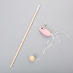 Игрушка - дразнилка на палочке "ЦапЦап", мышка с колокольчиком, цвет розовый, 40см ( пакет с подвесом)