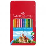 Карандаши цветные Faber-Castell Замок, 12цв., шестигр., заточ., метал. кор., 115801