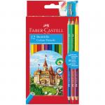 Карандаши цветные Faber-Castell Замок, 12цв., шестигр., заточ.+6цв.+точилка, картон, европодвес, 110312