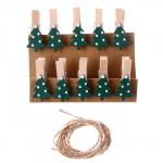 Прищепки декоративные с верёвкой для подвеса «Ёлочки зелёные» набор 10 шт., 1,5 * 12 * 14 см