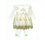 Комплект, костюм, платье для девочек, кремовый с золотистой вышивкой, 68 см, (FINDIK Турция)
