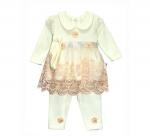 Комплект, костюм, платье для девочек, молочный с персиковым, 62 см, (FINDIK Турция)