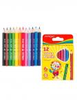 Цветные карандаши KEYROAD Mini 12цв, трехгранные, корпус с принтом, картонный футляр