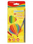 Акварельные цветные карандаши KEYROAD 12цв, с кисточкой, трехгранные, картонный футляр