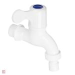 Кран водоразборный, 1/2" (15 мм), пластик, ручка-флаг, со штуцером, белый