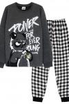 Пижама с брюками для мальчика 92213 Темно-серый меланж/черная клетка