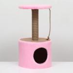 Домик для кошек с когтеточкой круглый, джут, 35 х 35 х 64 см, розовый No brand