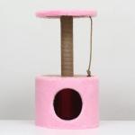 Домик для кошек с когтеточкой круглый, джут, 35 х 35 х 64 см, розовый No brand