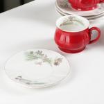 Сервиз керамический чайный «Шишечки», 12 предметов: чашка 200 мл, блюдце d=14,5 см, цвет красный