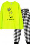Пижама с брюками для девочки 91229 Салатовый/черная клетка