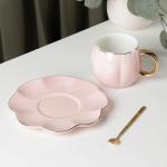 Чайная пара керамическая «Цветок», 3 предмета: чашка 240 мл, блюдце d=16 см, ложка, цвет розовый
