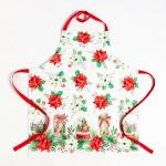 Набор подарочный "Этель" Christmas red flowers, фартук, полотенце, прихватка