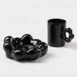 Кофейная пара керамическая «Ромашка», 2 предмета: кружка 260 мл, блюдце d=17 см, цвет чёрный