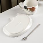 Чайная пара керамическая «Котик», 3 предмета: чашка 200 мл, блюдце 18,5*13,5 см, ложка