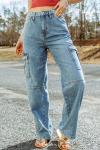 Голубые джинсы прямого кроя с накладными карманами