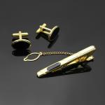 Набор мужской "Запонки + Зажим (6 см) для галстука" овал с эмалью, цвет чёрный в золоте