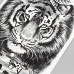 Татуировка на тело черная "Тигр и механические часы" 48х17 см