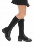 01-M05 BLACK Ботинки демисезонные женские высокие (натуральная кожа, велюр, байка)