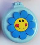 Расческа массажная детская складная "Barbariska", с зеркалом, цветочек - улыбашка, разноцветные зубчики, цвет голубой, d-7см