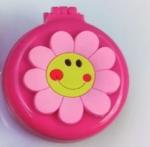 Расческа массажная детская складная "Barbariska", с зеркалом, цветочек - улыбашка, разноцветные зубчики, цвет ярко - розовый, d-7см