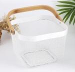 Корзина для хранения металлическая с деревянной ручкой "ФАРГО", цвет молочный, 24*24*18*см