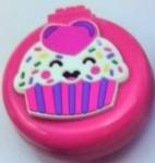 Расческа массажная детская складная "Barbariska", с зеркалом, пироженое, разноцветные зубчики, цвет ярко - розовый, d-7см