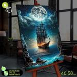 Картина по номерам со светящейся краской, 40 * 50 см «Корабль в лунном свете» 26 цветов