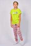 Пижама с брюками для девочки 91226 Салатовый/розовая клетка