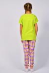 Пижама с брюками для девочки 91226 Салатовый/розовая клетка