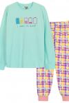 Пижама с брюками для девочки 91227 Мятный/розовая клетка