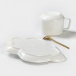 Кофейная пара керамическая «Облако», 3 предмета: кружка, блюдце 21*15 см, ложка h=13 см, цвет белый