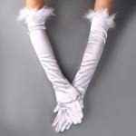 Карнавальный аксессуар- перчатки с перьями, цвет белый