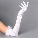 Карнавальный аксессуар- перчатки с перьями, цвет белый