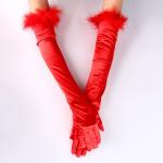 Карнавальный аксессуар- перчатки с перьями, цвет красный