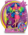 Кукла 8495 в яркой шубке с разноцветными волосами и аксессуарами в/к